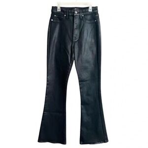 7 For All Mankind Coated Black Flare Jeans 27 High Rise Sleek Shiny Stretch Y2K
